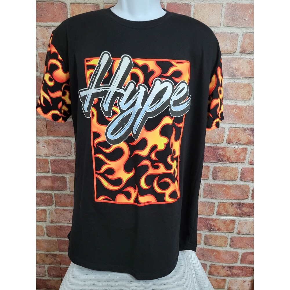 New Vibes Hype Mens Large T Shirt Flame Motif Colorful